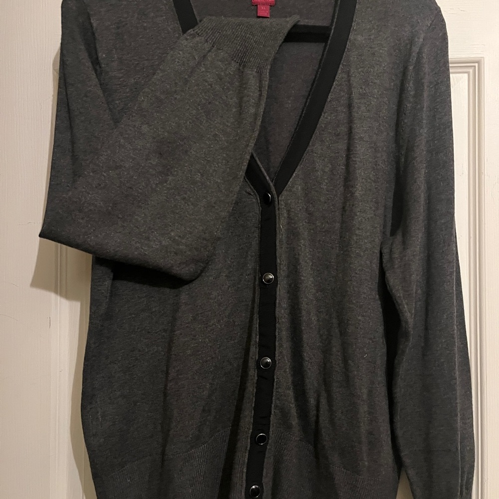 212 COLLECTION Gray w/Black Trim and Buttons Cardigan Sweater